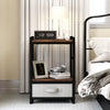 Nightstand Bedside Table with Fabric Drawer Open Wood Shelf-Rustic Brown
