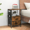 Nightstand with Charging Station with 2 Drawers and 6 Side Pockets-Rustic Brown