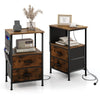 2-Piece Nightstand with Charging Station with USB Ports and Socket Outlets-Rustic Brown