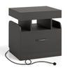 Nightstand with Charging Station with Drawer and Sliding Top Storage-Black