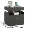 Nightstand with Charging Station with Drawer and Sliding Top Storage-Black