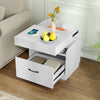 Nightstand with Charging Station with Drawer and Sliding Top Storage-White