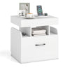 Nightstand with Charging Station with Drawer and Sliding Top Storage-White