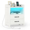 Nightstand with LED Lights and Power Outlets for Living Room-White