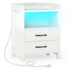 Nightstand with LED Lights and Power Outlets for Living Room-White