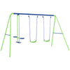 Outsunny Metal Garden Swing Set Height Adjustable Children Outdoor Backyard Play Set for Toddlers Over 3 Years Old, Green
