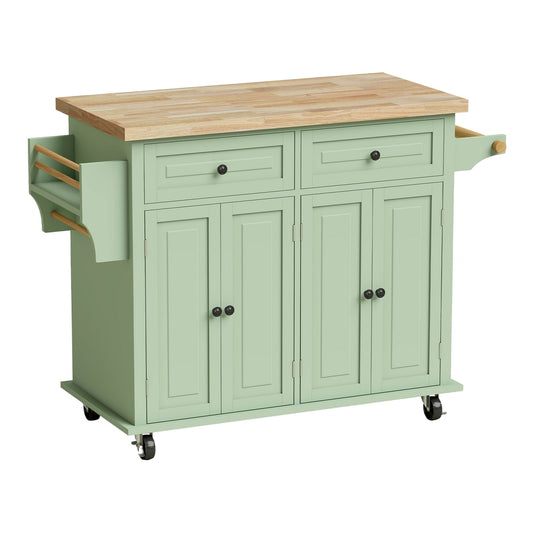 HOMCOM Rolling Kitchen Island Storage Trolley in Light Green