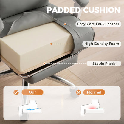 HOMCOM Ergonomic Executive Office Chair, Reclining Desk Chair with Lumbar Support, Footrest, Plush Thick Cushion, Grey