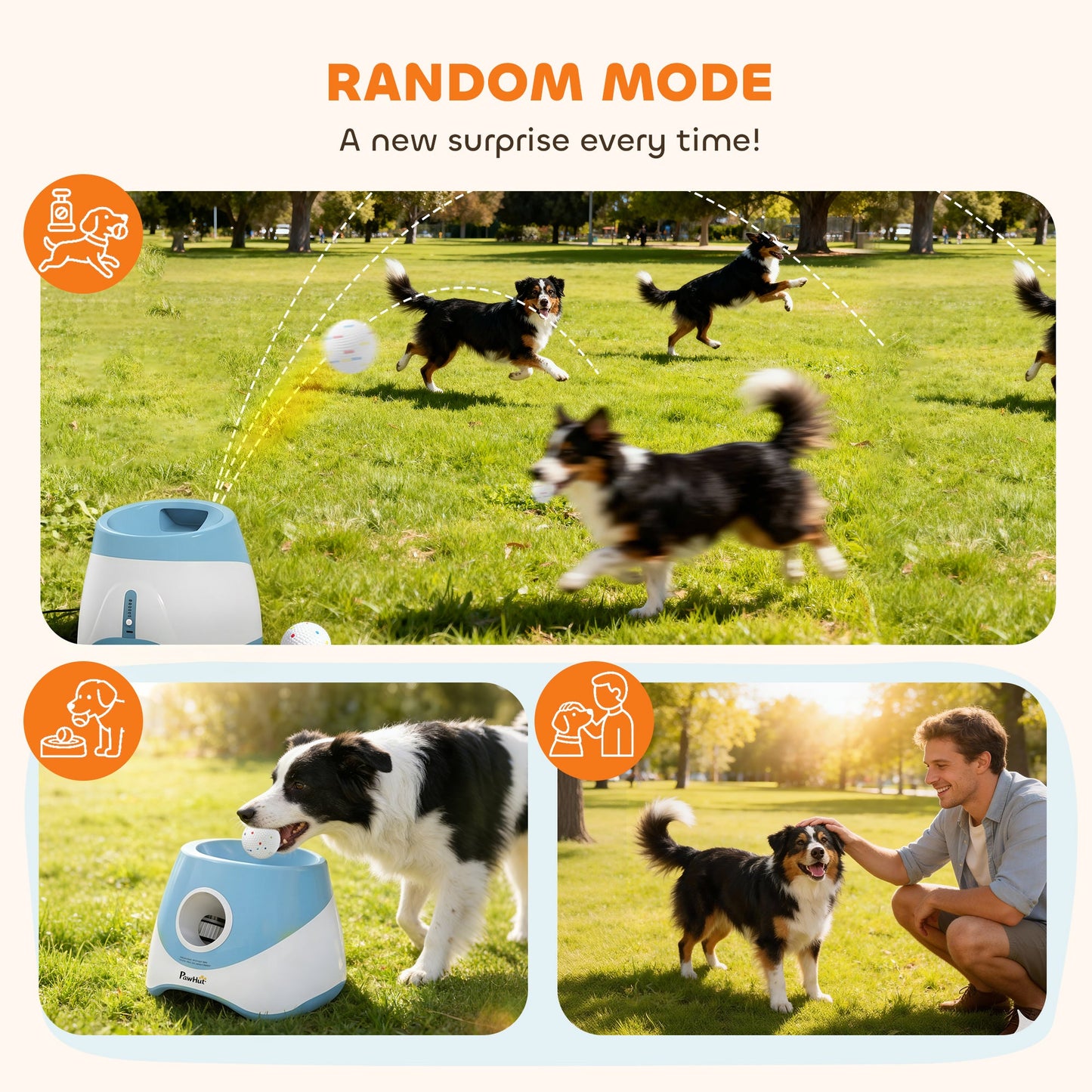 PawHut Automatic Dog Ball Launcher with 5 ETPU Balls 5.8 cm, 3 Distance Settings 6/10/14 m, Blue
