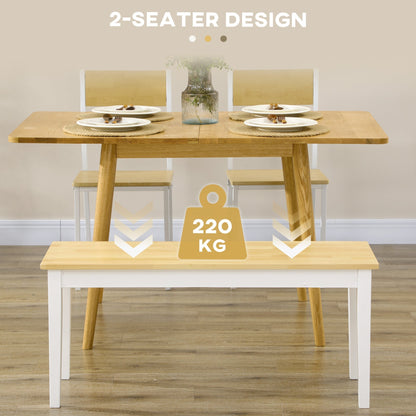 HOMCOM 102 cm Wood Dining Bench for 2 People, Wooden Bench for Kitchen, Dining Room, Entryway, White