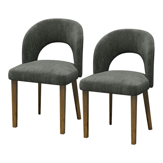 HOMCOM Modern Dining Chairs Set of 2, Chenille Upholstered Ergonomic Kitchen Chairs with Thick Padded Seat, Backrest Dark Grey
