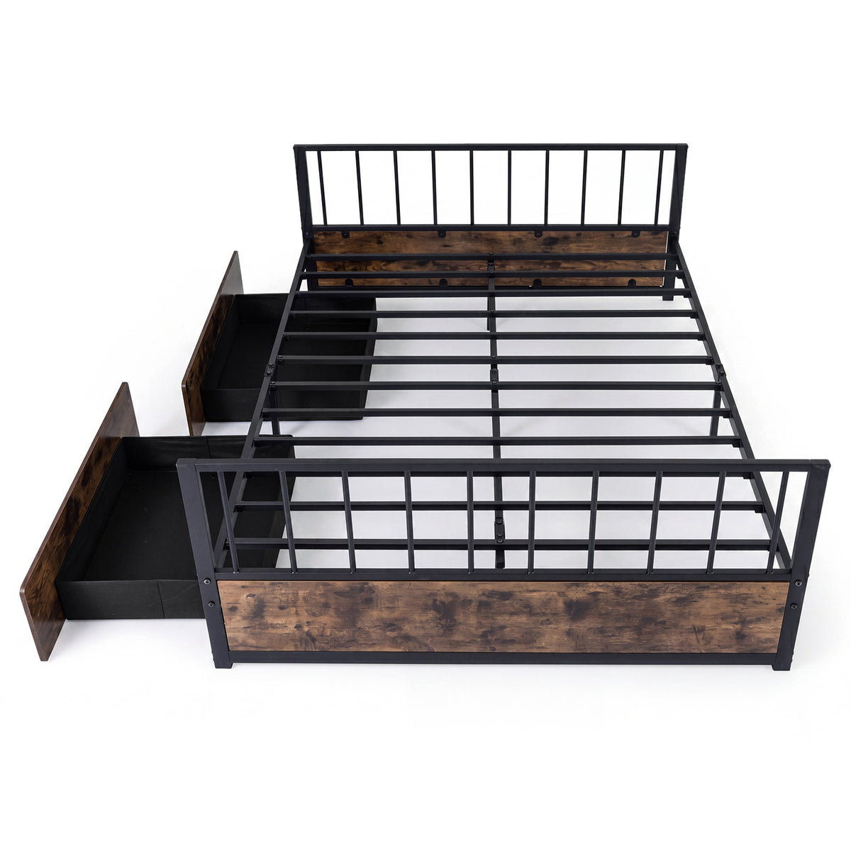 No Box Spring Needed Double Size Metal Bed Frame with 2 Drawers and Headboard-Double