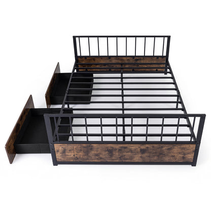 No Box Spring Needed Double Size Metal Bed Frame with 2 Drawers and Headboard-Double