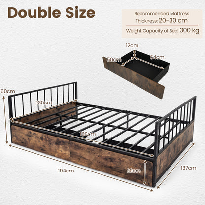 No Box Spring Needed Double Size Metal Bed Frame with 2 Drawers and Headboard-Double