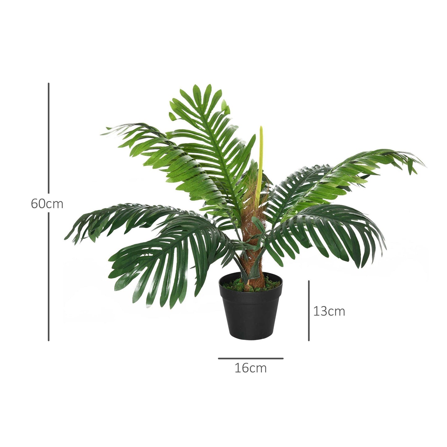 Outsunny 2 Pack 60cm Artificial Palm Tree Decorative Plant with Nursery Pot, Fake Tropical Tree for Indoor Outdoor Decor