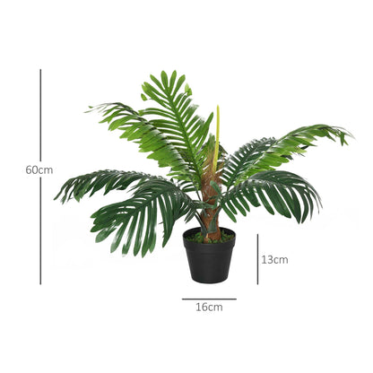 Outsunny 2 Pack 60cm Artificial Palm Tree Decorative Plant with Nursery Pot, Fake Tropical Tree for Indoor Outdoor Decor
