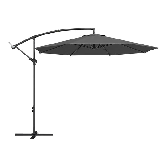 Outsunny 3 m Overhanging Cantilever Parasol, with Cross Base - Grey