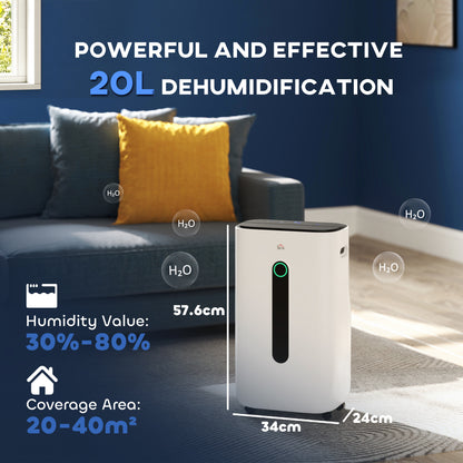 HOMCOM 6500mL Portable Dehumidifier with Air Purifier Filter in White