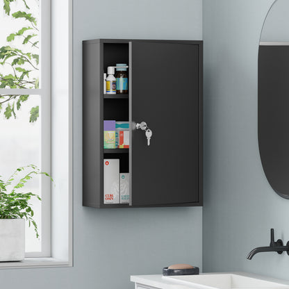 kleankin 3-Tier Steel Wall Mount Medicine Cabinet in Black