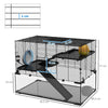 PawHut 3 Tiers Hamster Cage, Gerbil Cage with Deep Glass Bottom, Non-Slip Ramps, Platforms, Hut, Exercise Wheels, Water Bottle, Dish, for Syrian Hamster, Dwarf Hamster, 78.5 x 48.5 x 54.5cm