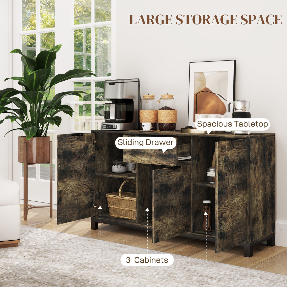 HOMCOM Sideboard in Rustic Brown