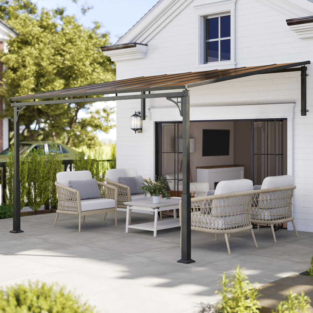 Outsunny Metal Lean-to Pergola in Brown