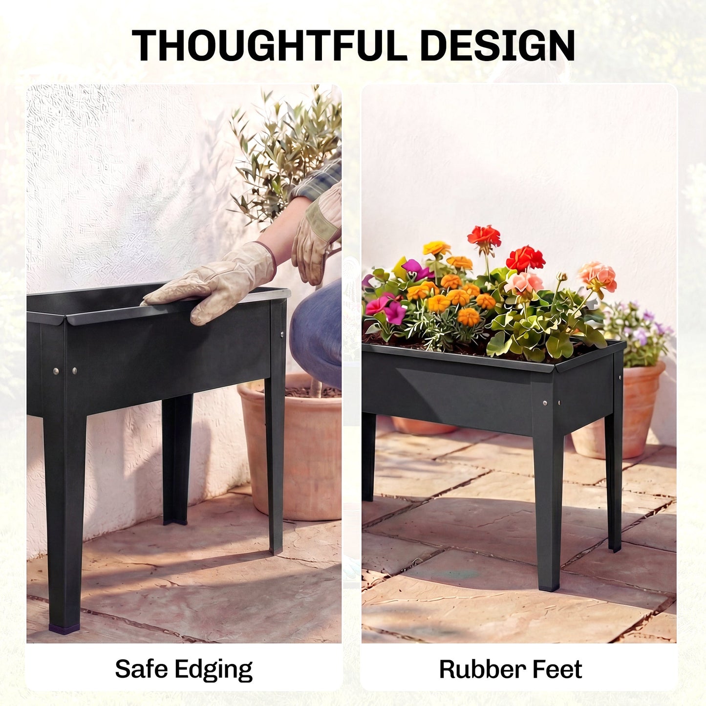 Outsunny Raised Planter, Metal Raised Garden Bed on Legs with Drainage Hole and Foot Covers, Black