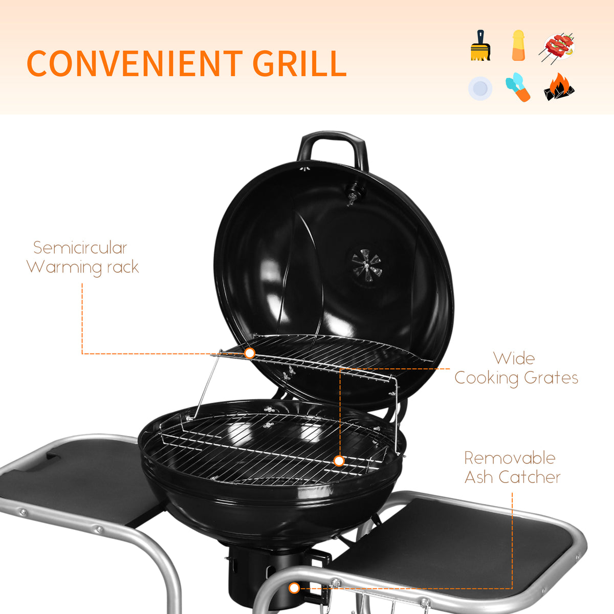 Outsunny Portable Charcoal Kettle Grill in Black