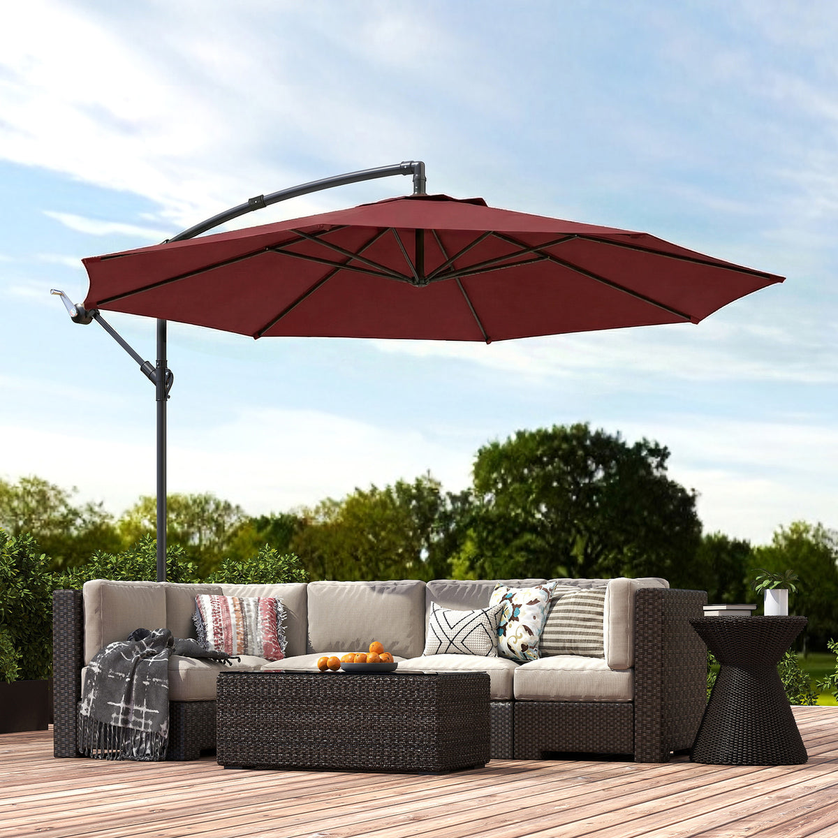 Outsunny 3 m Overhanging Cantilever Parasol in Wine Red