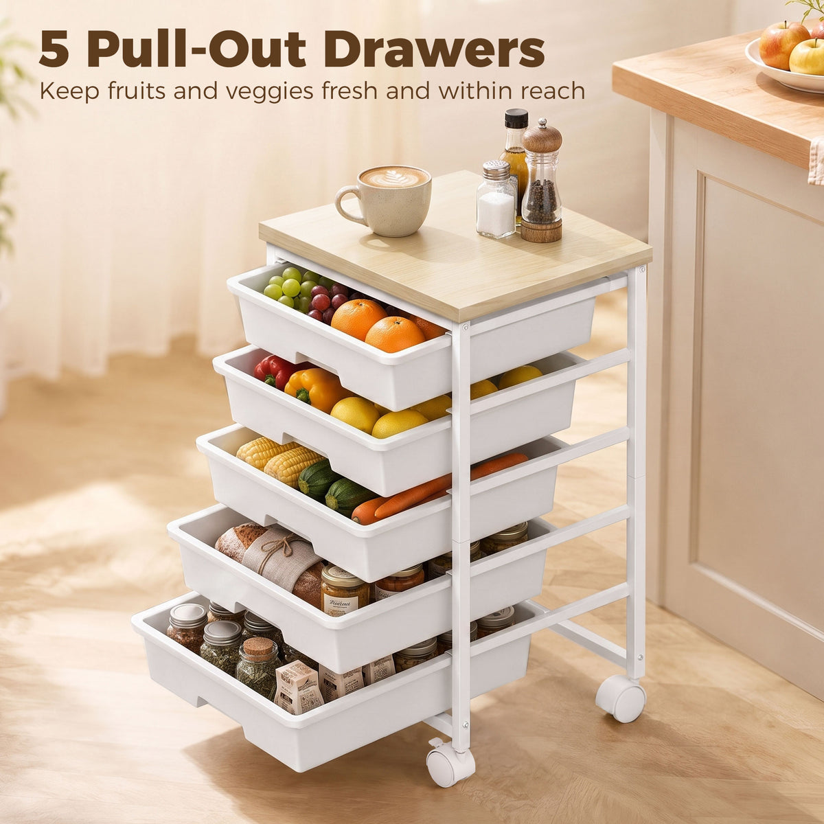 HOMCOM 6-Tier Storage Trolley on Wheels in White