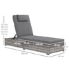 Outsunny Outdoor Patio PE Rattan Lounger with Cushion, 5-Level Reclining Wicker Rattan Sun Lounger with Tea Tray, for Poolside, Patio, Deck, 120kg Weight Capacity, Grey