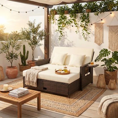 Outsunny Rattan Sun Lounger 2 Seater Day Bed in Brown
