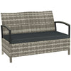 Outsunny 125L Garden Storage Bench, 2 Seater PE Rattan Outdoor Bench Storage Box with Padded Cushion, Dark Grey