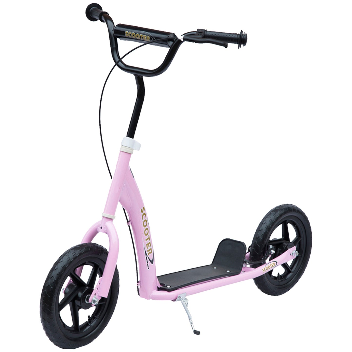 HOMCOM Kids Scooter Kick Scooter, with 12" EVA Tyres, Rear Brake, Big Wheels Scooter for 5-12 Years, Pink