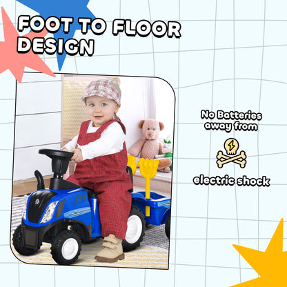 HOMCOM Ride On Tractor Toddler Walker Foot To Floor Slider w/ Horn Storage Steering Wheel for 1-3 Years Old Blue