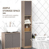 HOMCOM Narrow Bathroom Cabinet, Slim Bathroom Storage Unit with Open Compartment, Freestanding Storage Cupboard with Adjustable Shelves for Small Spaces, 30 x 24 x 170 cm, Grey and Oak