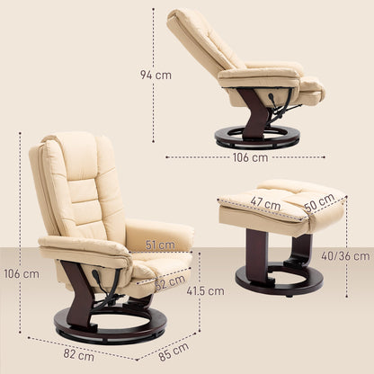 HOMCOM Faux Leather 135 Reclining Chair and Footstool - Beige