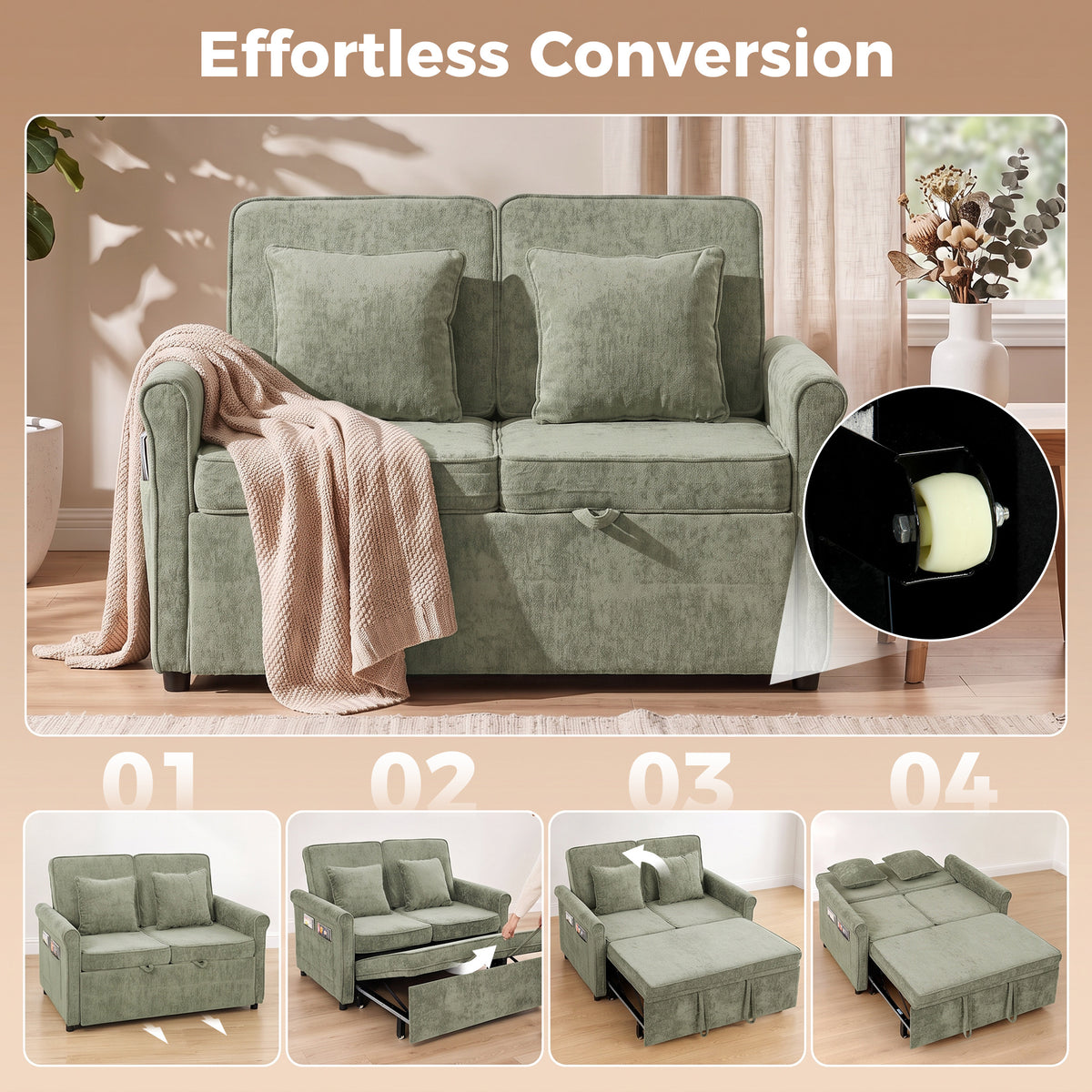 HOMCOM 2 Seater Sofa Bed in Light Green