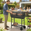 Outsunny Charcoal Barbecue Grill with 2 Cooking Areas, Portable BBQ Trolley with Wheels, Height Adjustable Grates, Bottom Shelf