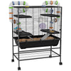 PawHut Large Hamster Cage, Gerbil Cage with Tubes, Storage Shelf, Ramps, Platforms, Running Wheel - Black