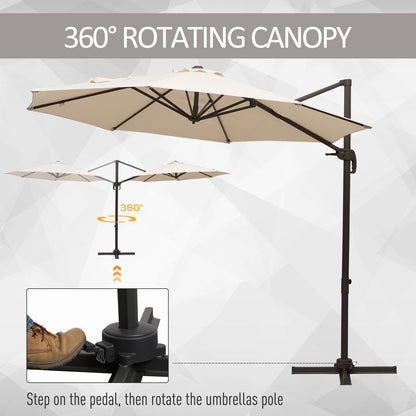 مظلة معلقة من Outsunny 3M Banana Parasol بقاعدة متقاطعة وإطار من الألومنيوم بمقبض يدوي يدور 360 درجة - بيج