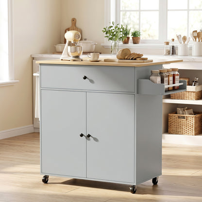 HOMCOM Kitchen Island with Drop Leaf in Grey