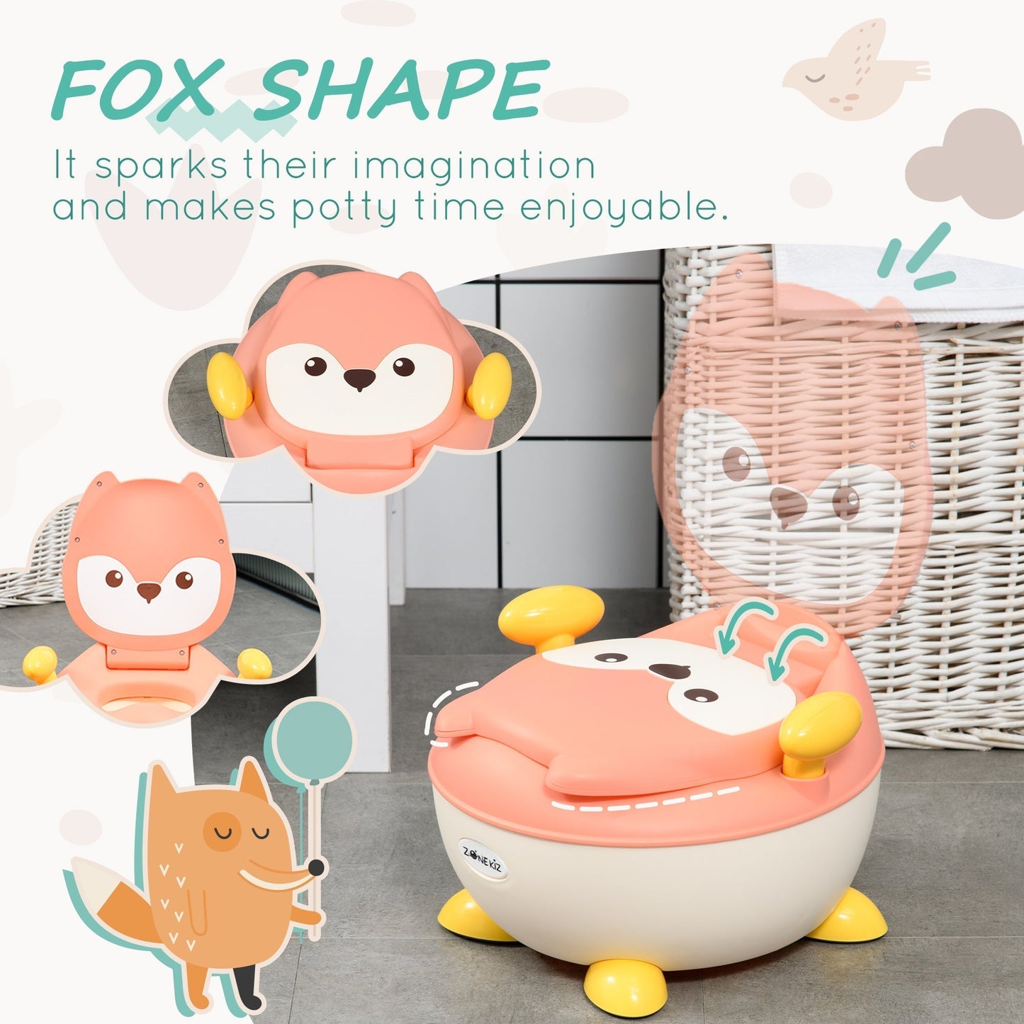 ZONEKIZ Baby Potty Training Toilet with Splash Guard, Anti-Tip Feet, Side Handles, Easy to Clean