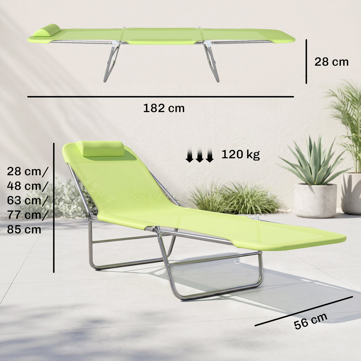 Outsunny Single Folding Sun Lounger in Green