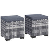 Outsunny Set of 2 Rattan Storage Ottoman, Outdoor Footstool with Removable Cushions, Garden Storage Seat for Balcony, Porch, Living Room, Dark Grey