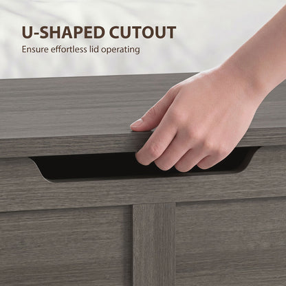 HOMCOM 127L Home Storage Box, with Safety Hinges - Dark Grey Wood-Effect