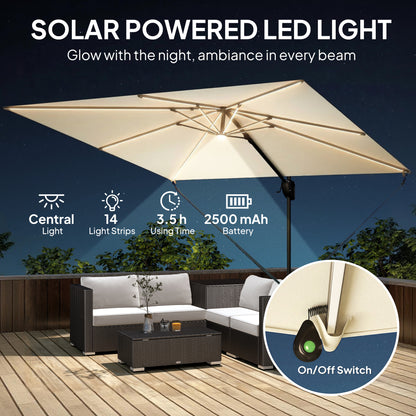 Outsunny Garden Cantilever Parasol w/ Light in Cream White