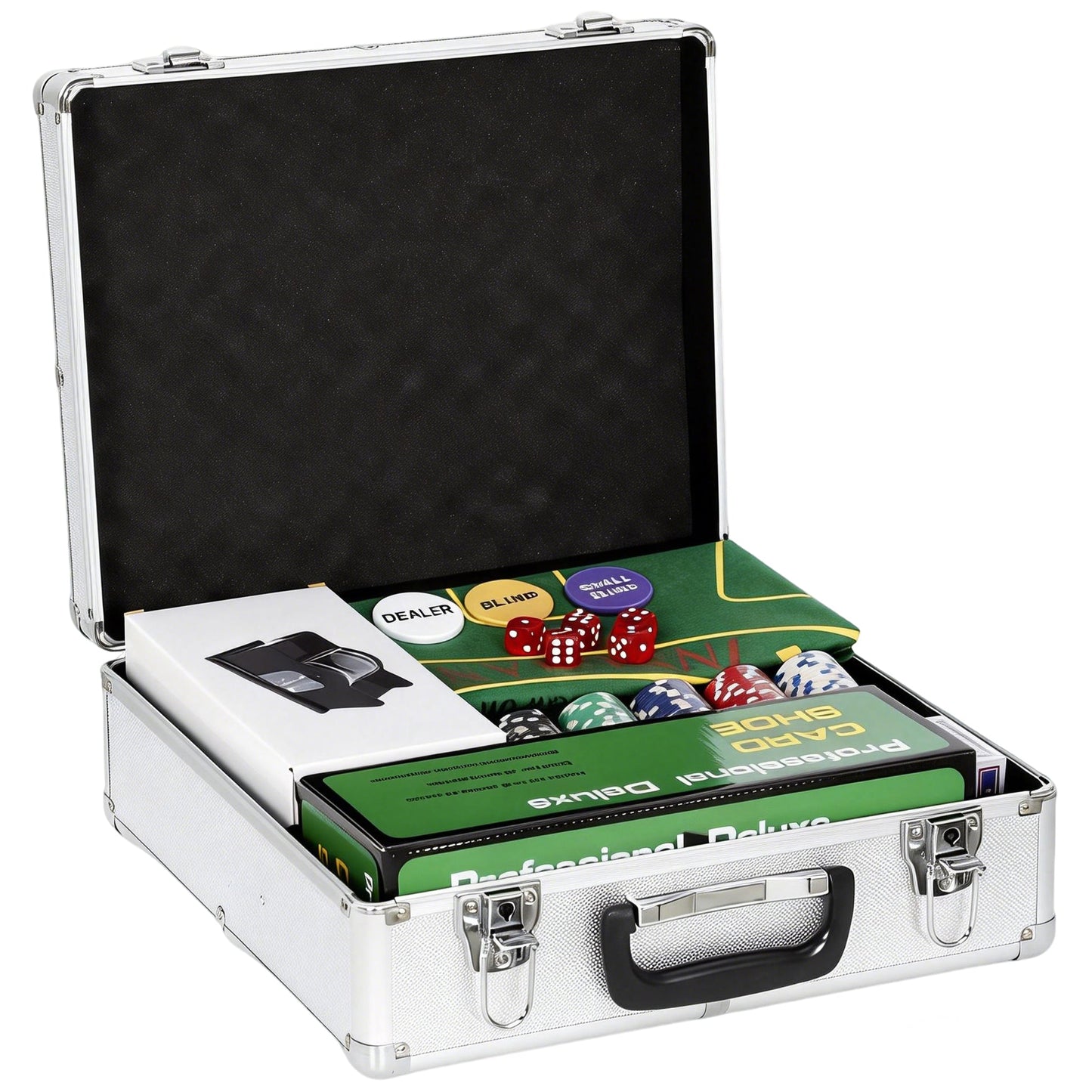 SPORTNOW 500-Piece Poker Chips Set with Card Shuffler, Card Shoe, Case, Casino Texas Holdem Poker Set with Mat, Silver Tone