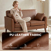 HOMCOM 2 Seater Sofa, 132 cm Modern Small Sofa with Solid Wood Legs and 2 Pillows for Small Space, Brown