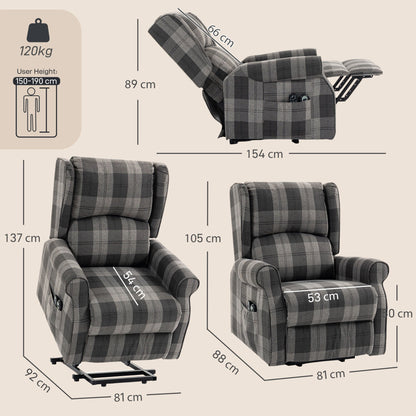 HOMCOM Power Lift Recliner Chair with Vibration Massage, Heat, Checked Lift Chair with Remote, Side Pockets, Grey